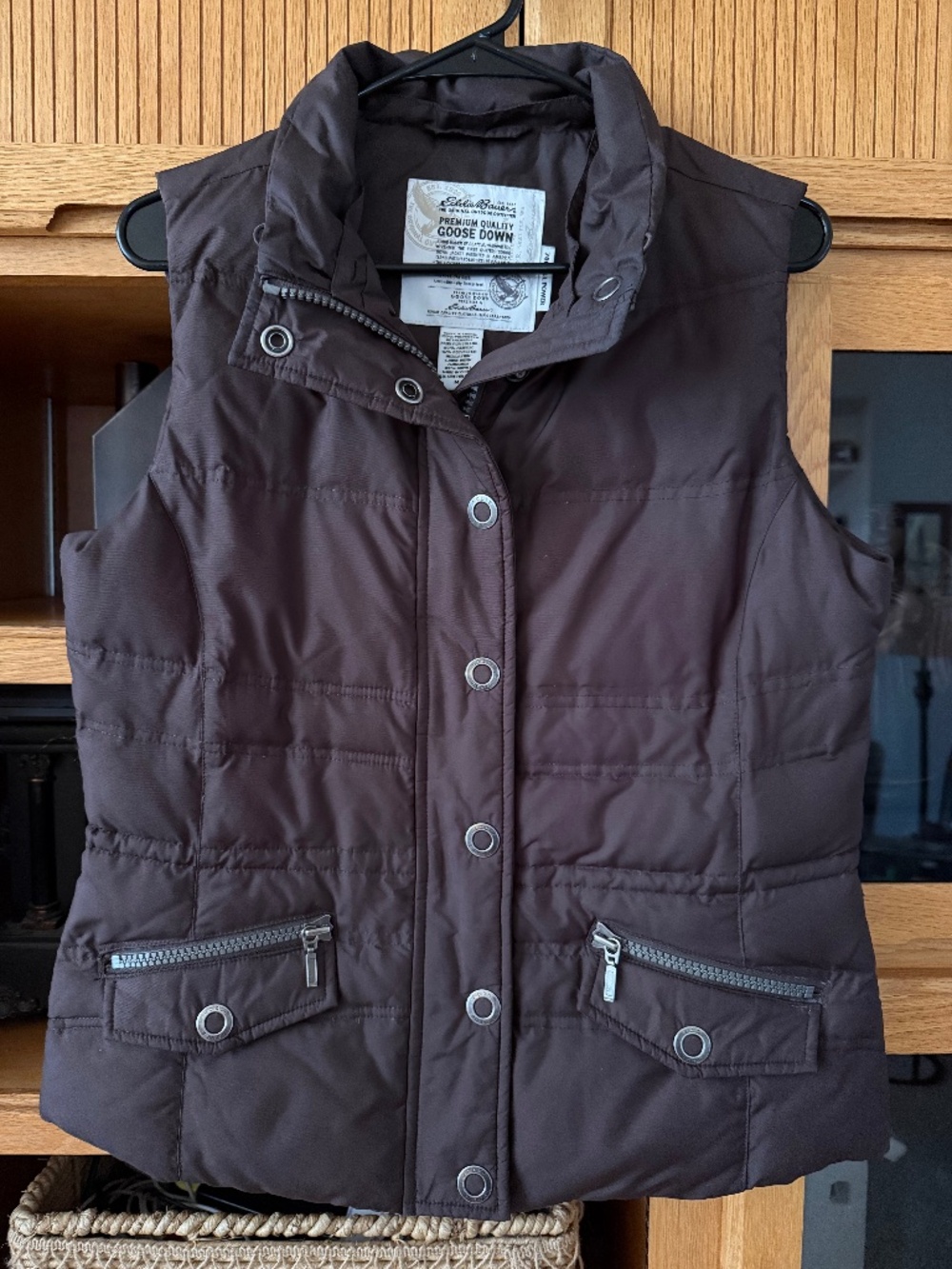 Woman's Brown Eddie Bauer Goose Down Puffer Vest, Medium